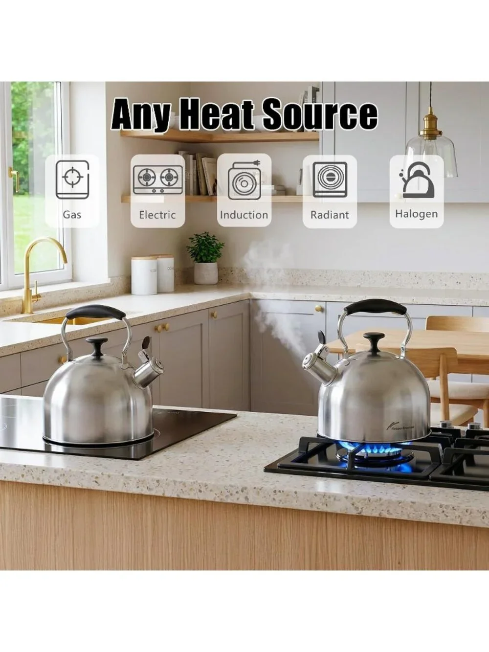 Silver Stainless Steel Whistling Tea Kettle 2.4L Stovetop Induction Gas Handle